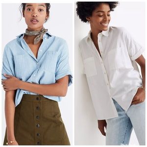 Bundle of Madewell Courier Short Sleeve Button Down Shirts XS Chambray and White